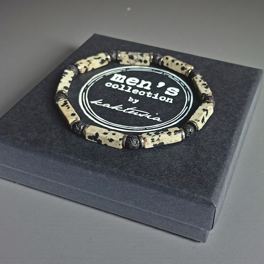 biżuteria męska ANTYSTRESOWA, ENERGETYZUJĄCA : delikatna bransoletka : jaspis, lawa, hematyt