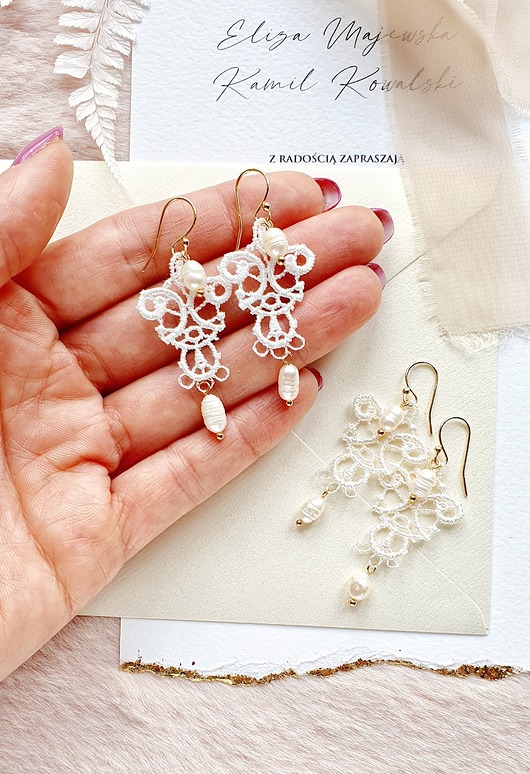 Biżuteria ślubna Kolczyki ślubne z perłami  Lace Me Pure 3