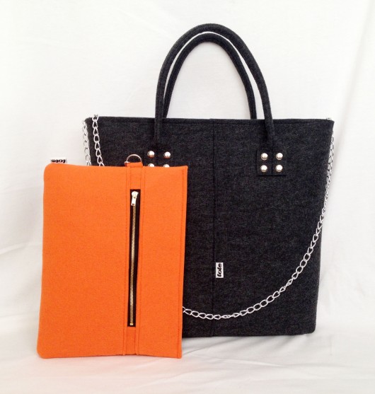 GlamFelt XXL -duża torba do ręki grafit oranż Totostyle