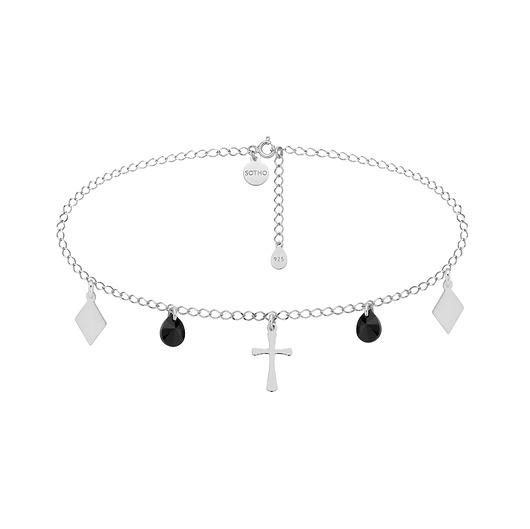 Srebrny choker z krzyżem, rombami i kryształami SOTHO