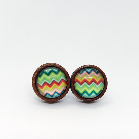 kolczyki drewniane Kolczyki drewniane - Kolorowe zygzaki