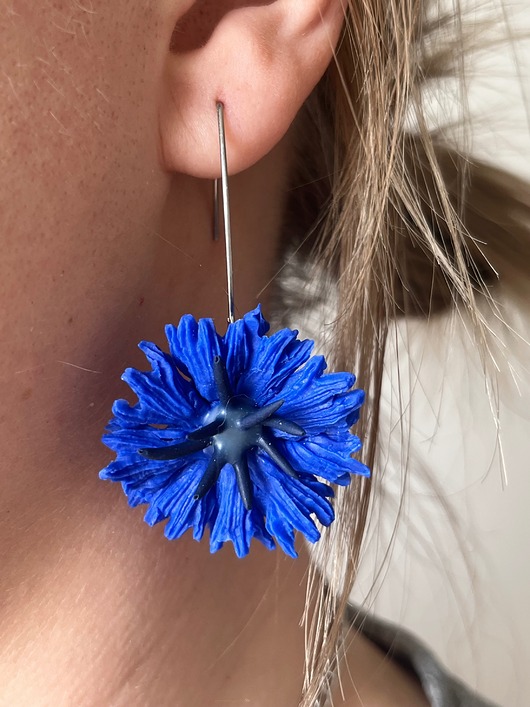 kolczyki z masy plastycznej Kolczyki chabry ręcznie robione polimerowa glina