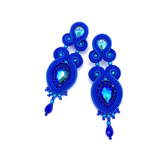 kolczyki soutache Lady kolczyki sutasz chabrowe wieczorowe lekkie z kryształkami