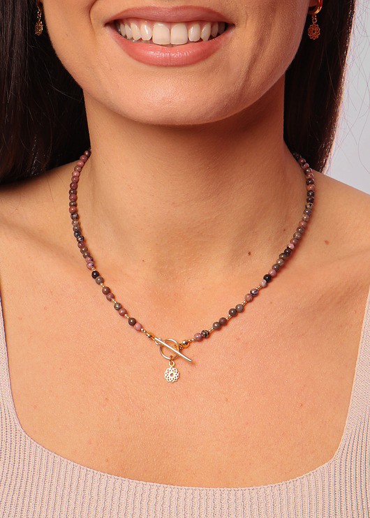 naszyjniki - inne Naszyjnik rodonit toggle z zawieszką