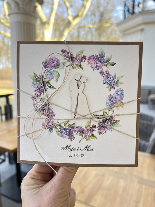 zaproszenia i kartki na ślub Personalizowana kartka na ślub, ślubna ręcznie robiona z bzem