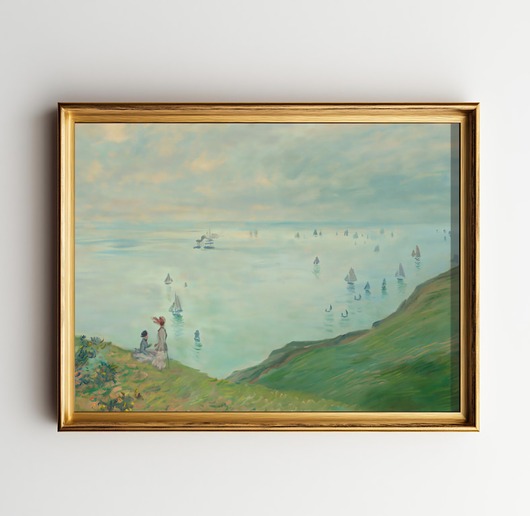 plakaty PLAKAT Monet, krajobraz morski, sztuka ścienna, klify Pourville