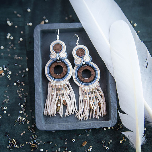 kolczyki soutache Vira L - kolczyki etno, srebro
