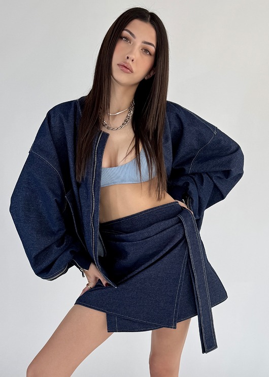 spódnice mini Mini spódnica kopertowa dark denim