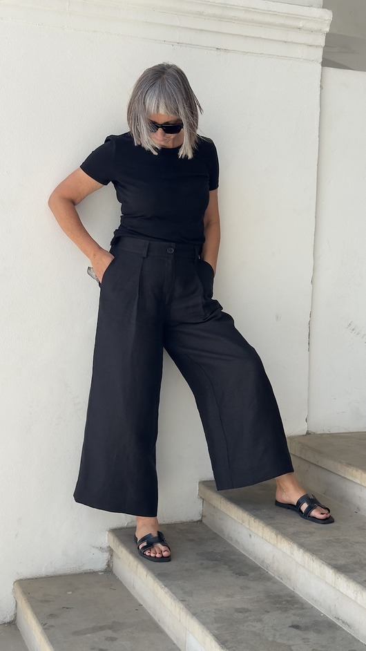 spodnie materiałowe damskie Lniane spodnie HAKAMA 100 % LEN