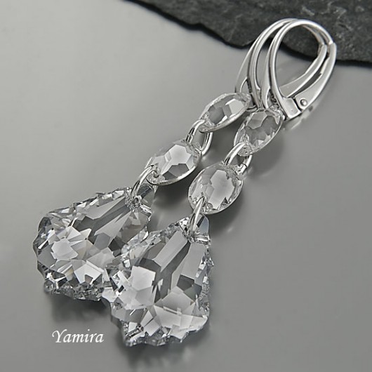 Kryształ Swarovski baroque Crystal CAL long trio kolczyki yamira