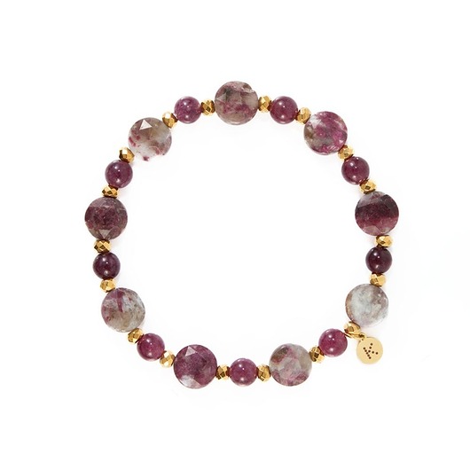 bransoletki z kamieni naturalnych Bransoletka z bordowych kamieni Turmalinu - Wersja Pozłacana