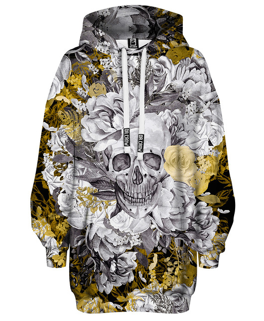 bluza z kapturem damska Bluza Oversize Tunika DR.CROW Skull in Flower