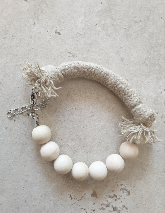 bransoletki z kamieni naturalnych Bransoletka WĘZŁY kamień rzeczny, lniany sznur