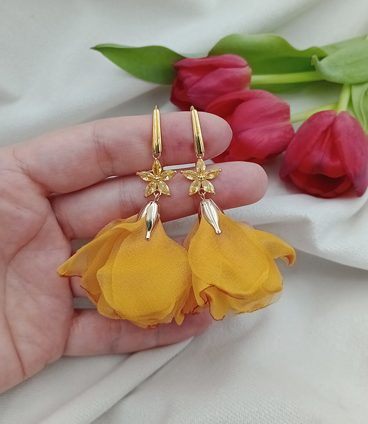 kolczyki chwosty Kolczyki chwosty miodowe kwiaty, kolczyki musztardowe