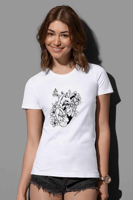 t-shirt damskie Koszulka  z nadrukiem SERCE czarno-białe