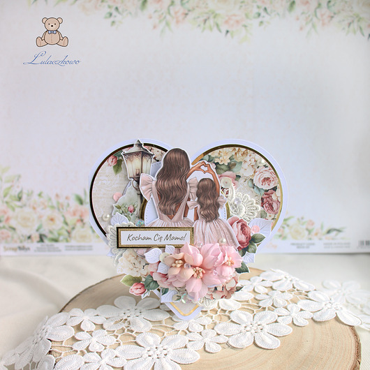 kartki scrapbooking Kartka serce dla Mamy, prezent na Dzień Matki "Roses" GOTOWA