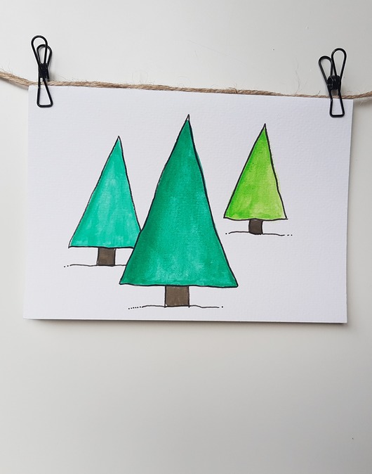 kartki scrapbooking Kartka Świąteczna Trzy Choinki, akwarela.
