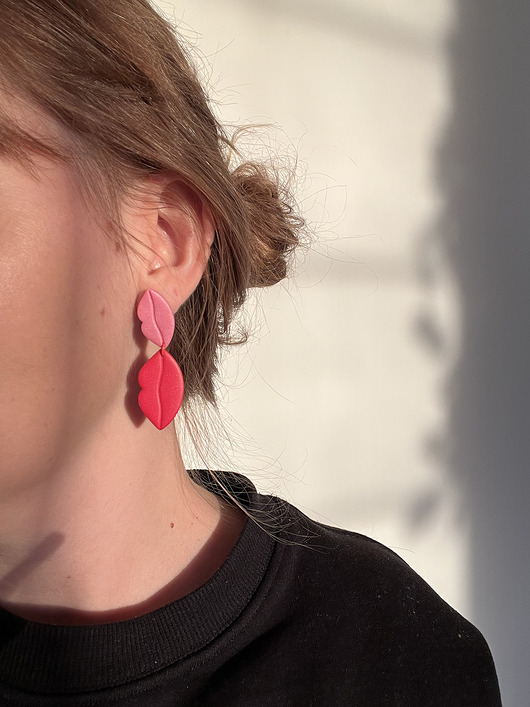 kolczyki z masy plastycznej Wiszące sztyfty usta dwukolorowe