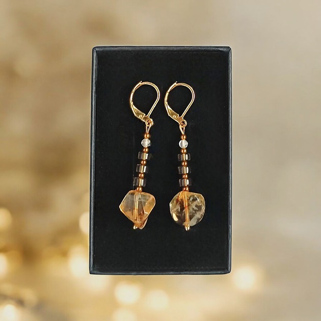 kolczyki z kamieniami Kolczyki DOBROBYT - cytryn, kwarc dymny, kryształ górski - zamknięte