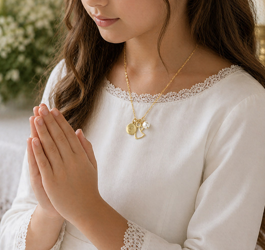 komunia - pozostałe Naszyjnik z okazji KOMUNII aniołek i literka