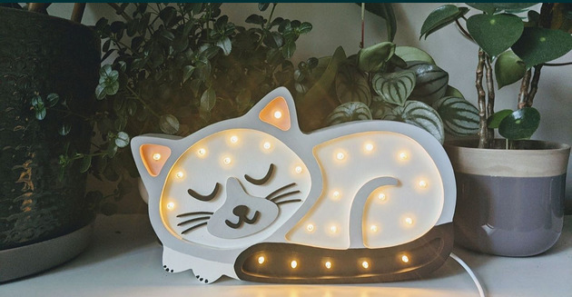 lampy do pokoju dziecka Drewniana nocna lampka LED kot, lampa dla dzieci kotek