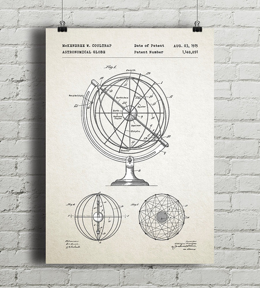plakaty Globus astronomiczny - patent - plakat vintage