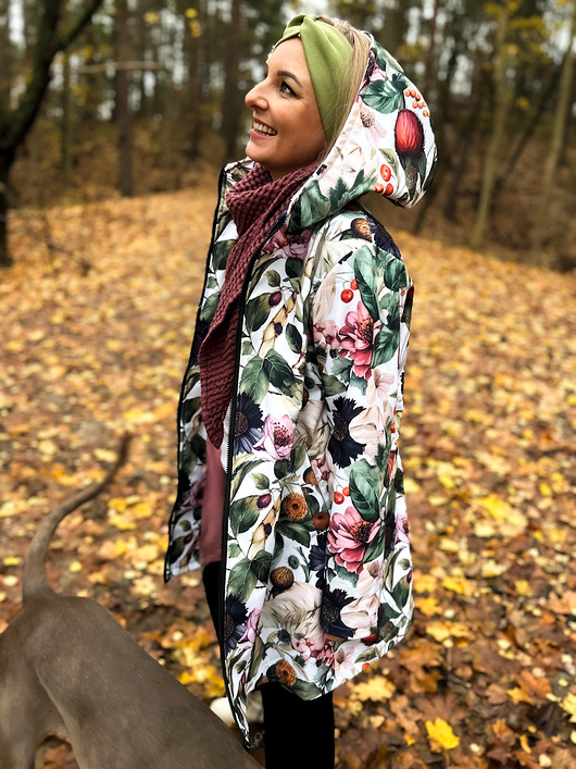 płaszcze damskie Zimowy płaszcz tropikalny ogród