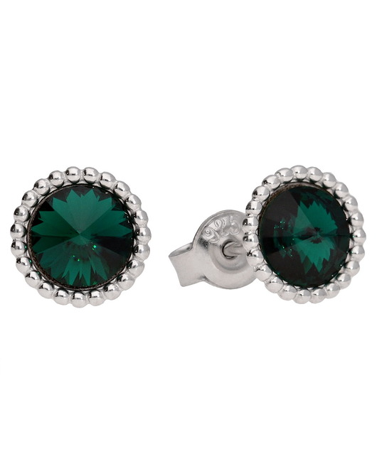 Kolczyki srebro z ornamentem zielone Swarovski KOM Biżuteria