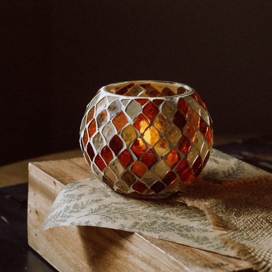 świeczniki i świece Lampion no. 2-szklany na tealight, jesienny, mozaika