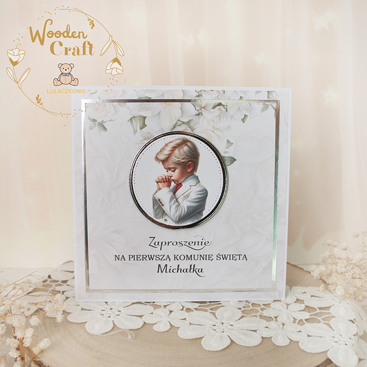 zaproszenia na komunię Zaproszenia na Pierwszą Komunię, komunijne "White Roses Boy"