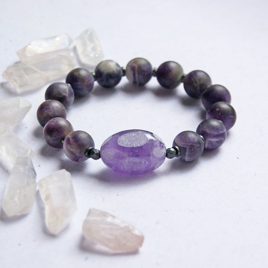 bransoletki z kamieni naturalnych UNIKAT - ametyst - unikatowa bransoleta