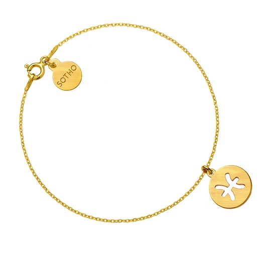 bransoletki srebrne Złota matowa bransoletka z zodiakiem Ryb