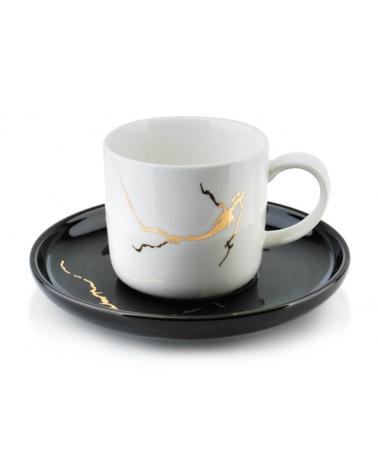 Filiżanka Porcelanowa ze Spodkiem Marble Biała MIA home