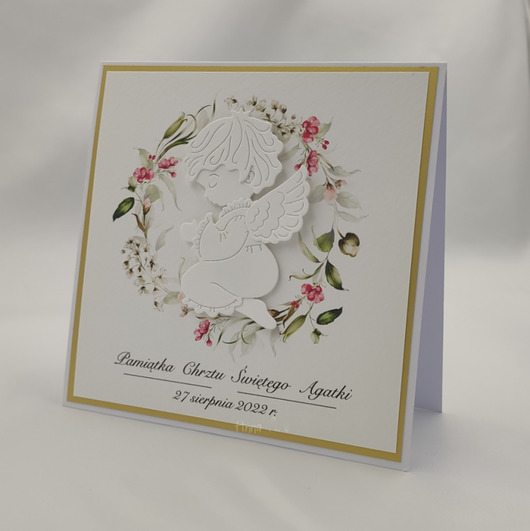 kartki, zaproszenia na chrzest Kartka na chrzest w ozdobnej kopercie, c 26