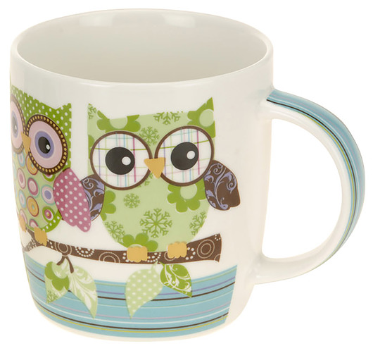 kubki Kubek porcelanowy z sowami niebieski