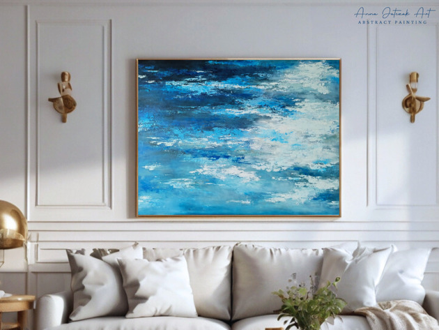 obrazy NIEBO II Abstrakcyjny obraz akrylowy,ręcznie malowany na płótnie, 100x70 cm