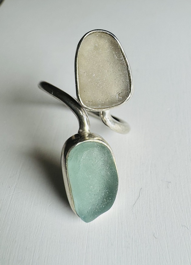 pierścionki srebrne Pierścionek Open ze szkłem morskim Doubletrouble