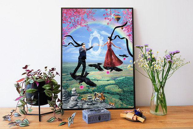 plakaty Surrealistyczny Plakat "Love is Blind" Kolaż