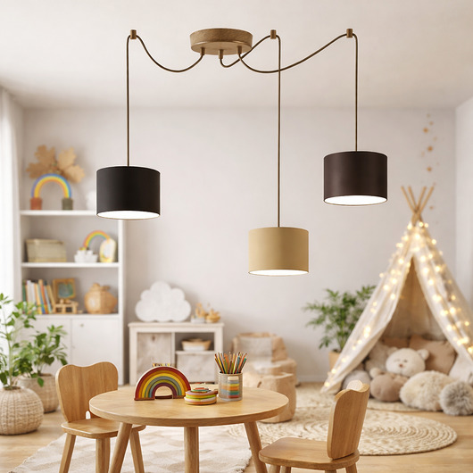 lampy do pokoju dziecka 3-punktowa lampa wisząca pająk WAIKIKI W3 KIDS z kolorowymi abażurami