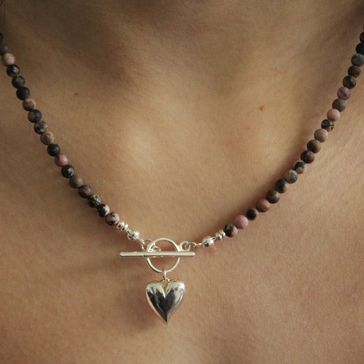 srebrne naszyjniki Naszyjnik Rodochrozyt i serce