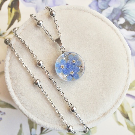 srebrne naszyjniki Naszyjnik z kwiatami niezapominajki