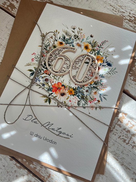 kartki scrapbooking Wyjątkowa personalizowana kartka ręcznie robiona na 60 urodziny, pomysł na pr