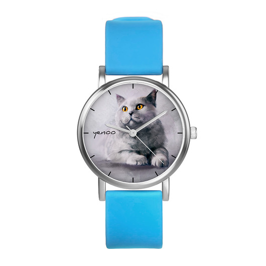 zegarki damskie Zegarek mały - Kot brytyjski - silikonowy, niebieski