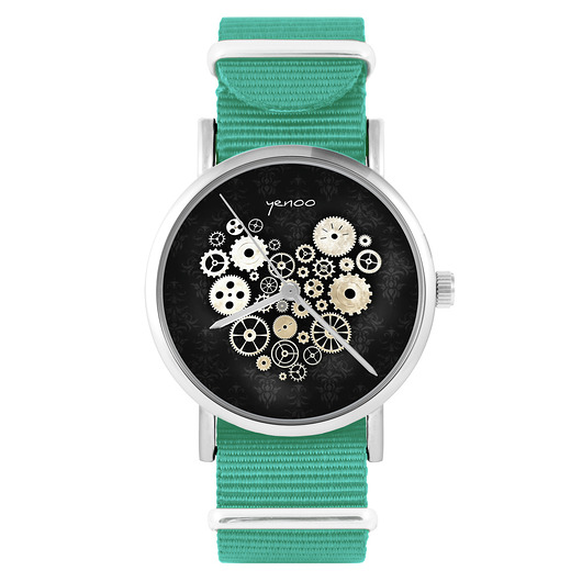 zegarki damskie Zegarek - Steampunk czarny - turkusowy, nylonowy