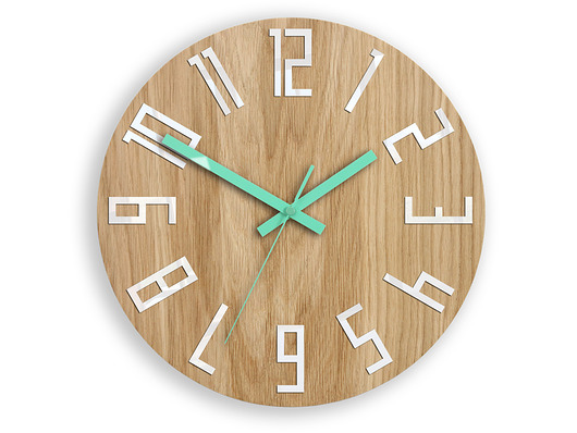 Zegar ścienny Dąb Slim White_Mint 33,5 cm ModernClock