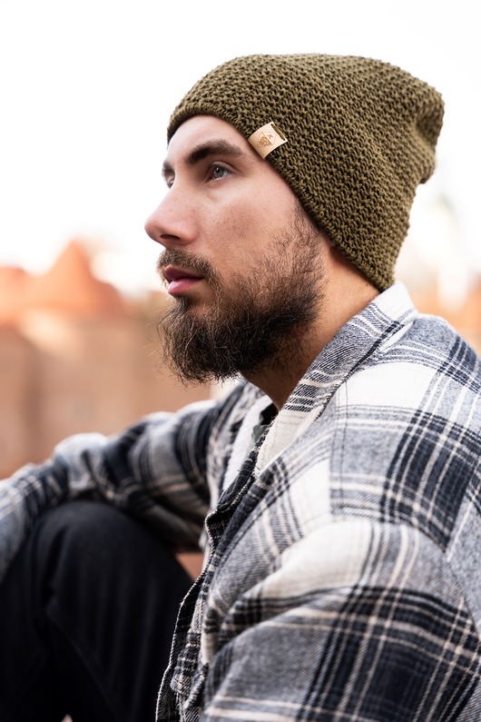 czapki i kapelusze męskie Oliwkowa Czapka Beanie z podwójnym brzegiem