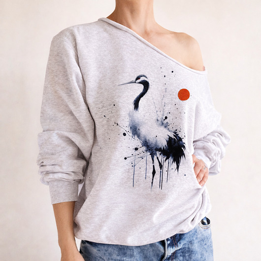 bluza bez kaptura damska Żuraw niebieski, bluza cięta Ciepły róż