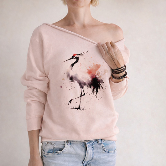 bluza bez kaptura damska Żuraw różowy, bluza cięta Ciepły róż