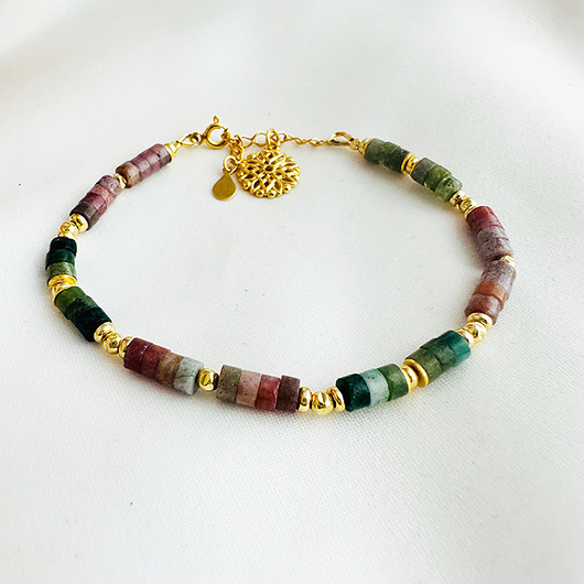 bransoletki z kamieni naturalnych SPRING- Bransoletka z kamieni , różowa bransoletka  z agatów, rozetka