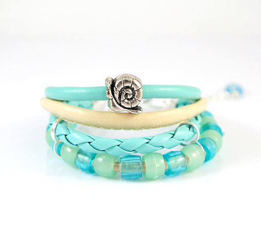 bransoletki na sznurku Bransoletka - Ślimak - rzemienie, turkus